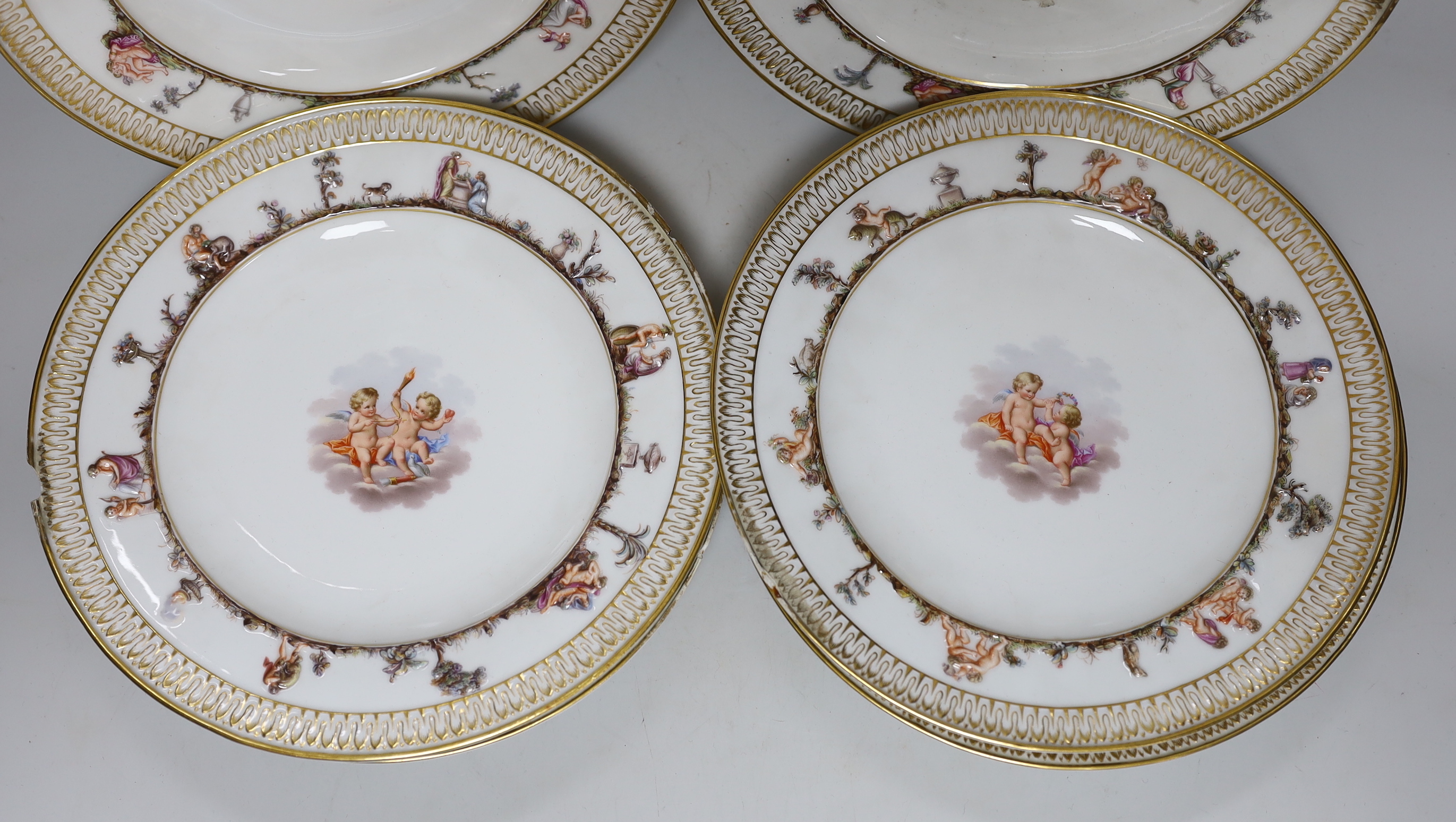 A set of six Meissen Capo di Monte style plates, 19th century